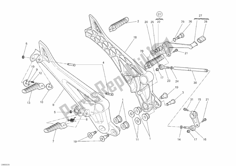Todas as partes de Apoio Para Os Pés do Ducati Monster 1100 S ABS 2010
